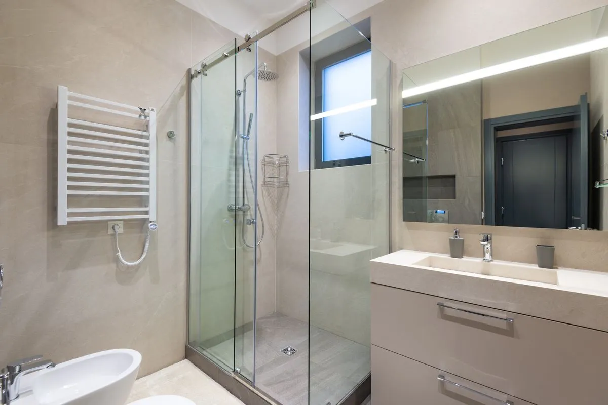 Modern bathroom with a glass shower screen